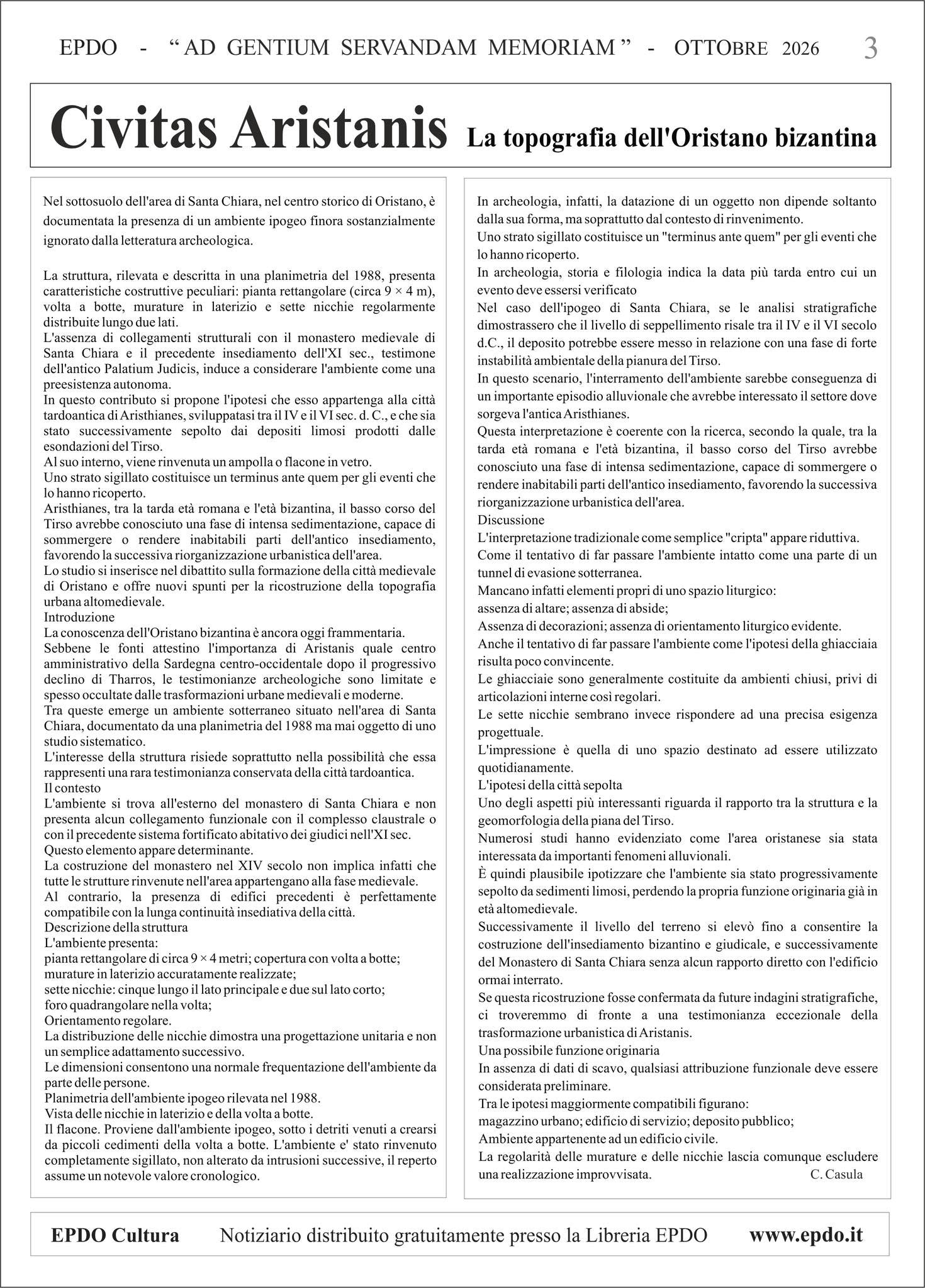 Notiziario Culturale EPDO Oristano